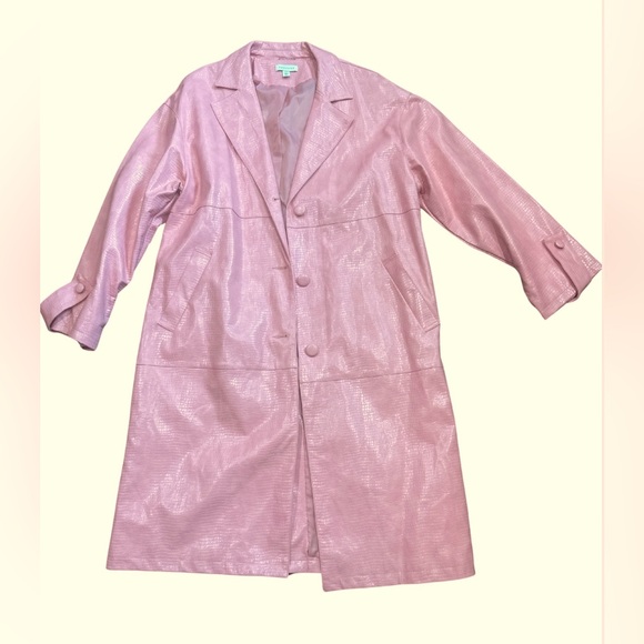 Topshop Pink Croc Embossed Faux Leather Trench Coat size 10 - Picture 1 of 4